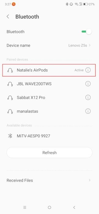 Airpods в настройках Android сопряжены