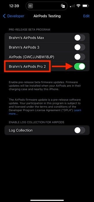 Переключатель обновления пары Airpods