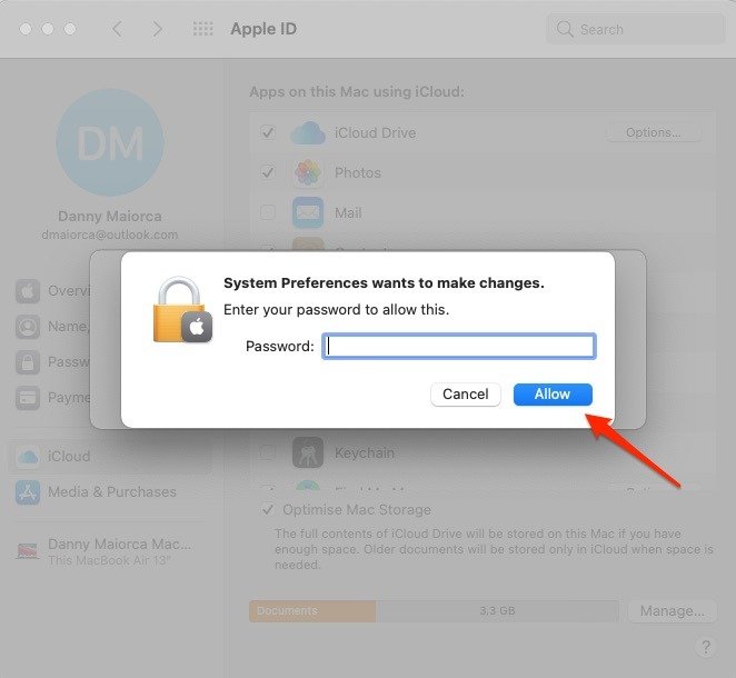 Разрешить изменение пароля Icloud Mac