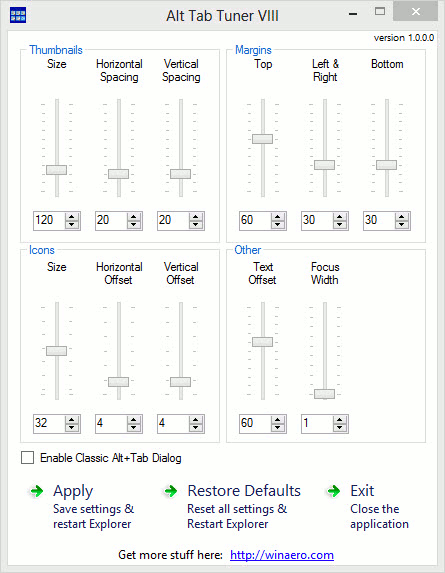 Окно программы Alt Tab Tuner VIII.