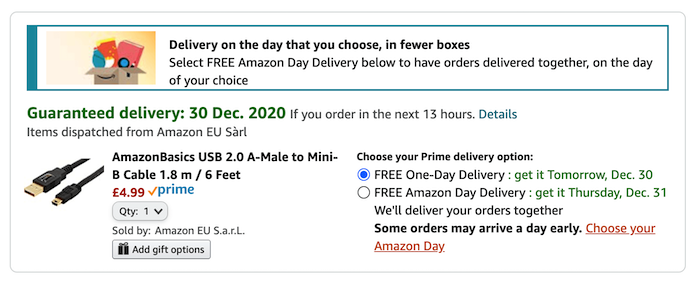 Выбор дневной доставки Amazon.