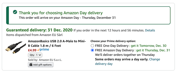 Теперь вы должны увидеть опцию «Бесплатная доставка через Amazon Day».