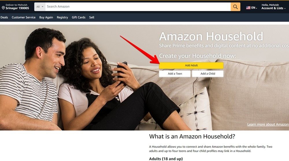 Amazon Household Добавить взрослого