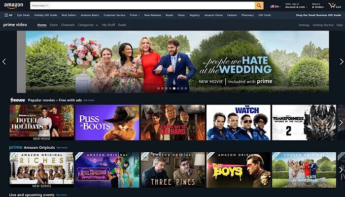 Домашняя страница Amazon Prime Video