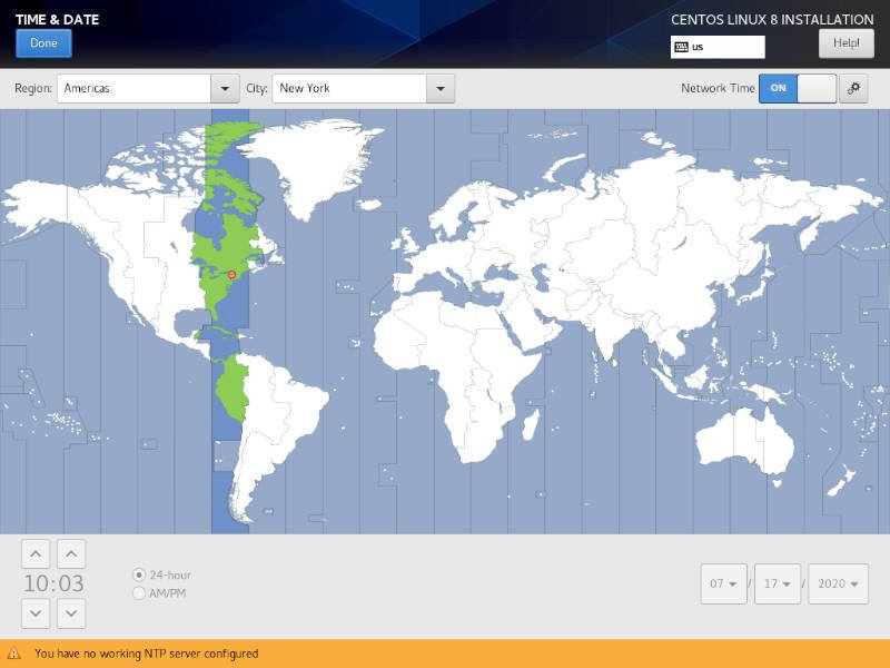 Часовой пояс Анаконды Centos Ntp