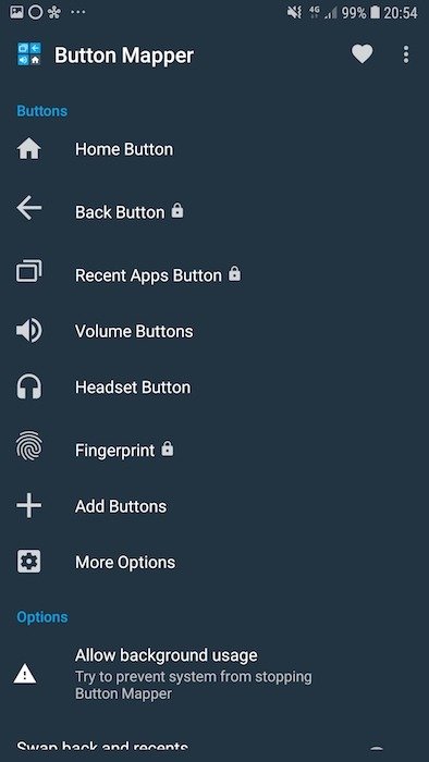Button Mapper отображает все кнопки, которые есть на вашем устройстве Android.