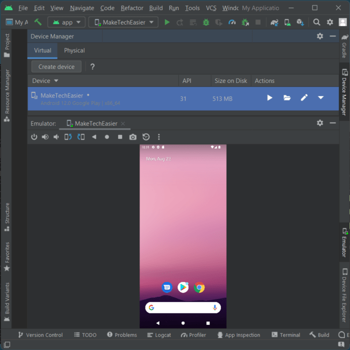 Приложения Android в Windows Android Studio Avd