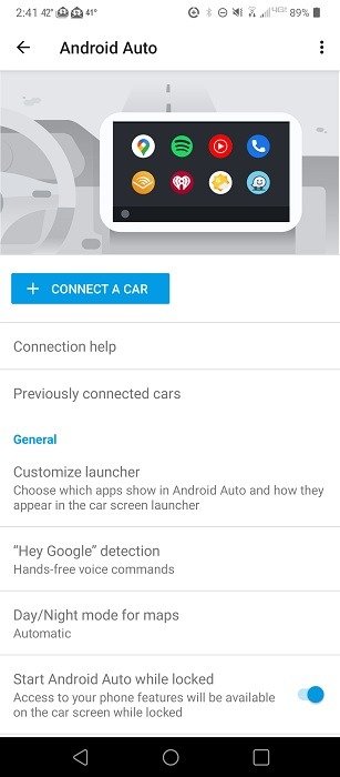 Опция «Подключить автомобиль» в приложении Android Auto на Android.