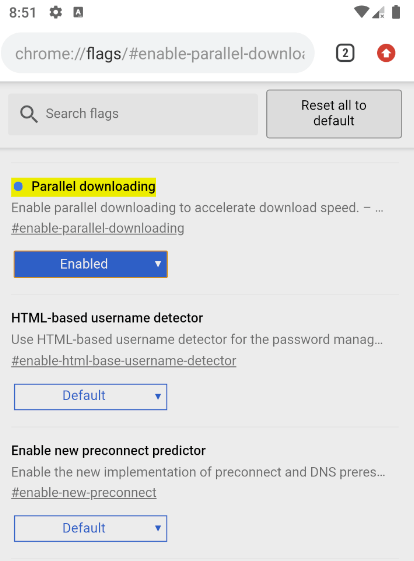 Параллельная загрузка Android Chrome Flag