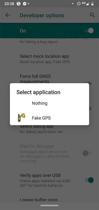 Параметры разработчика Android GPS Spoof