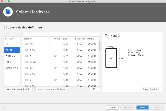 Вы можете использовать Android Studio для создания широкого спектра эмулируемых устройств с различными конфигурациями оборудования и программного обеспечения.