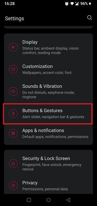 Нажмите «Кнопки и жесты» в приложении «Настройки Android».