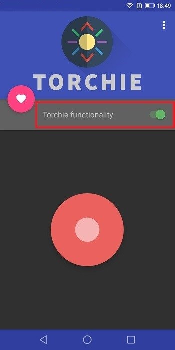 Включение опции «Функциональность Torchie» в приложении Torchie.