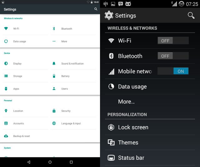 Lollipop против Kitkat – Настройки