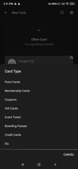 Android Wallet One Wallet Card T