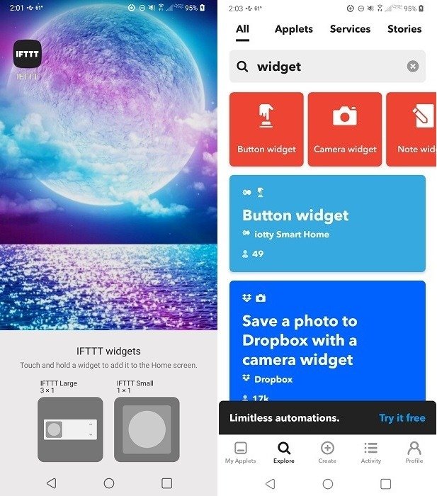 Обзор виджета IFTTT.