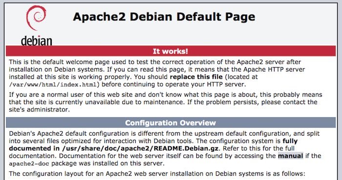 Введите IP-адрес вашего Raspberry Pi, и вы увидите веб-страницу Apache по умолчанию.