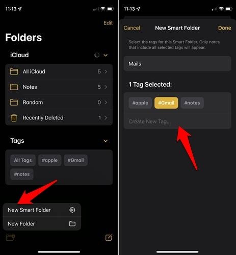 Смарт-папки Apple Notes Tags