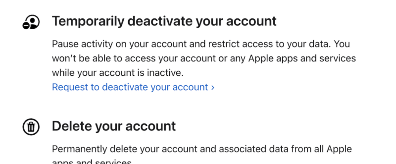 Конфиденциальность Apple Деактивировать Apple Id