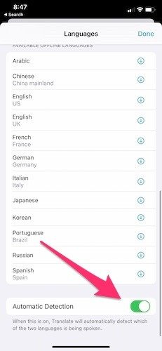Приложение Apple Translate iOS14: автоматическое обнаружение