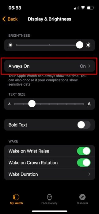 Apple Watch Battery Watch Дисплей и яркость приложения всегда включены