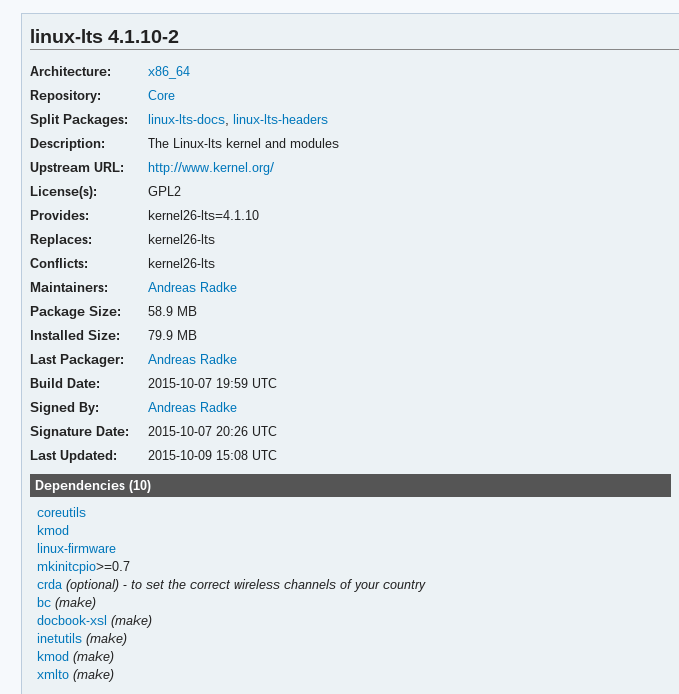 пакет Arch-Linux-lts-kernel