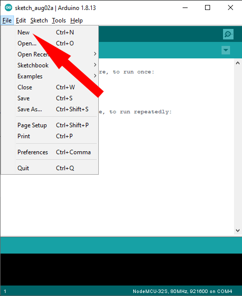 Новый эскиз файла Arduino Ide