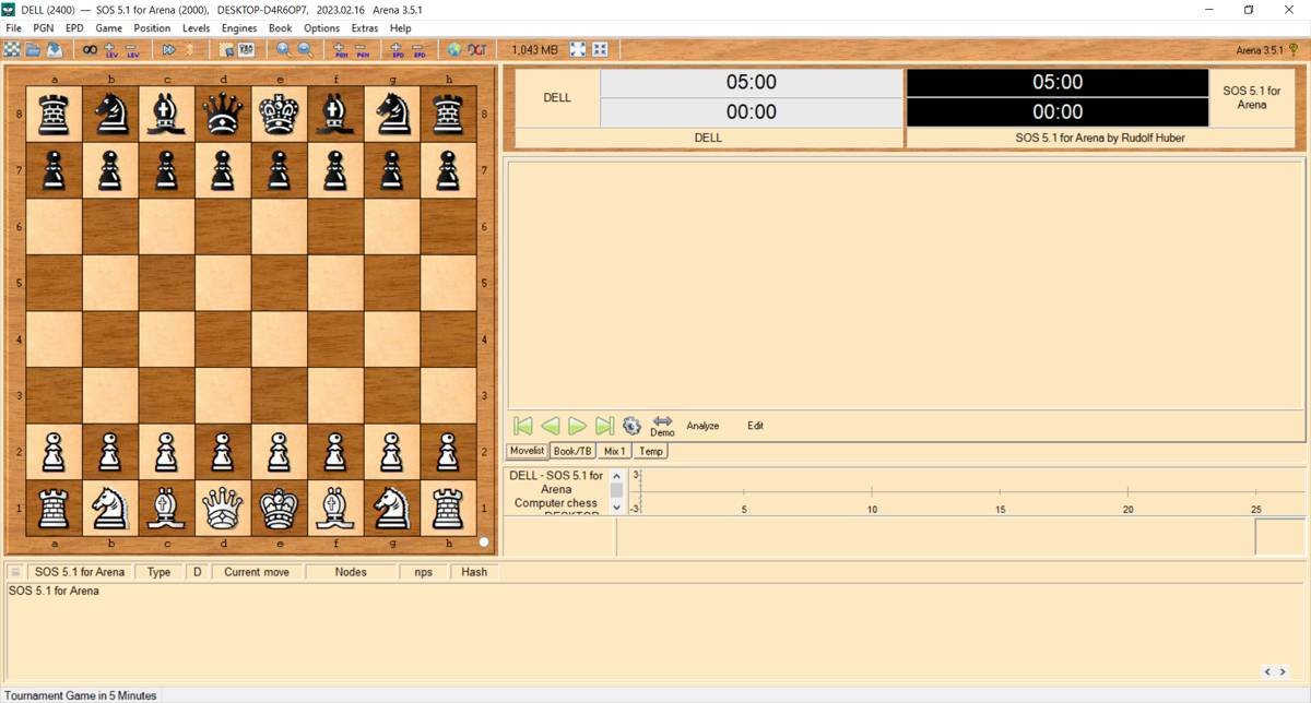 Скриншот пользовательского интерфейса Arena Chess