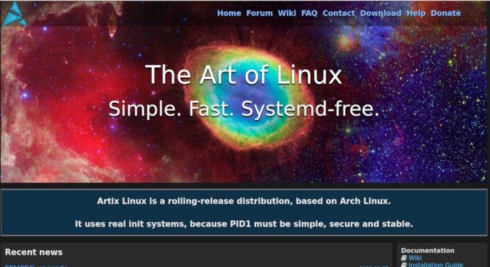 Artix Linux Веб-сайт Artix