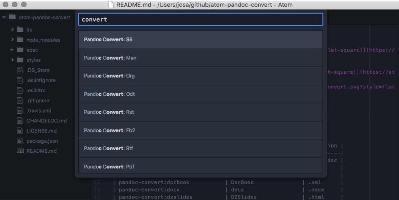 Дополнения к производительности Atom Pandoc Convert