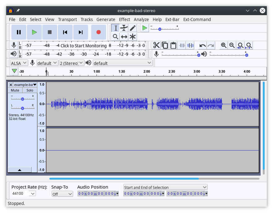 Нефиксированный звук в Audacity