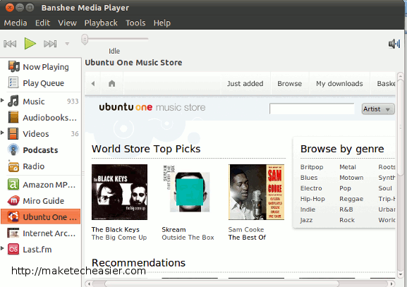 Banshee-ubuntuone-музыкальный магазин