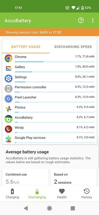 Вид интерфейса приложения AccuBattery на Android.