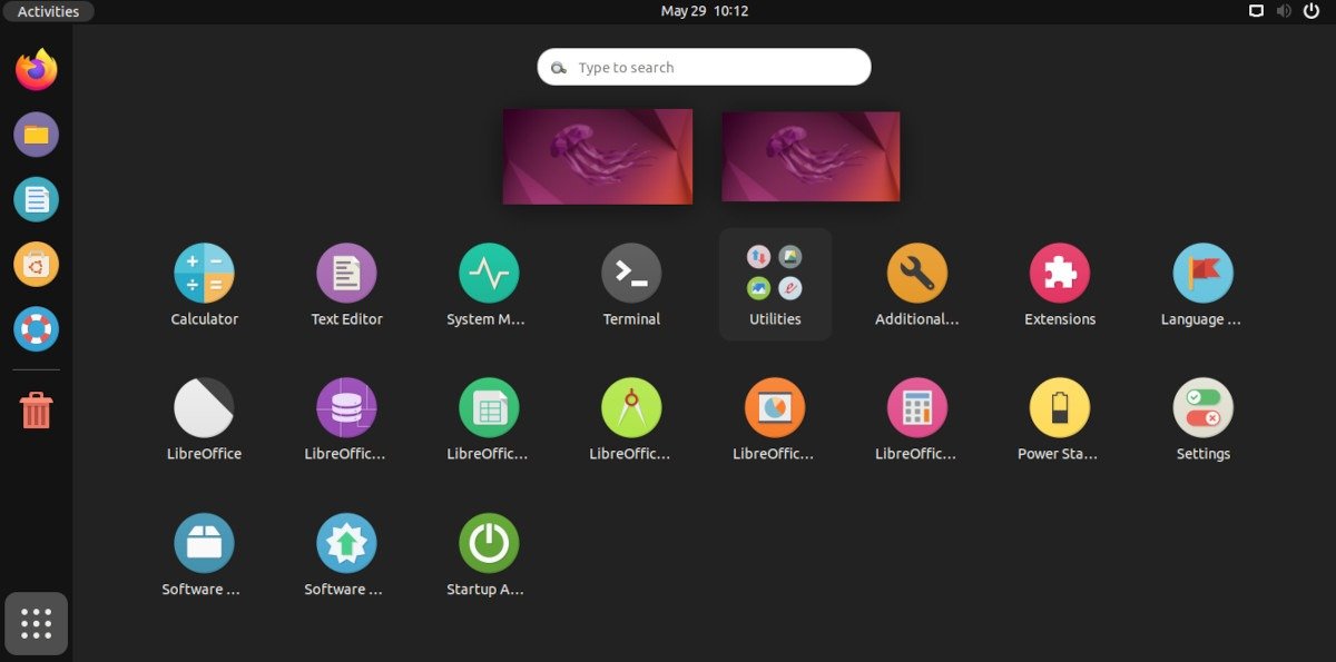 Снимок экрана меню Ubuntu с темой значков Numix Circle.