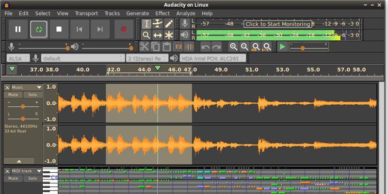 Лучшие приложения для создания записи музыки Linux Audacity