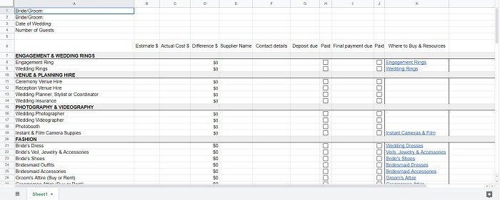Отслеживание расходов на планирование свадьбы с помощью шаблона «Свадебный бюджет».