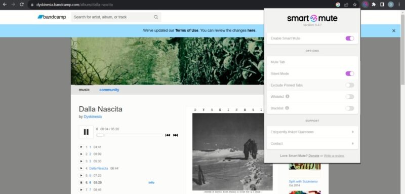 Расширение Smart Mute в действии в браузере Chrome.