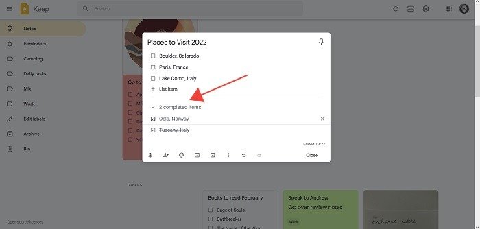 Лучшие советы по Google Keep. Список выполненных элементов для рабочего стола.