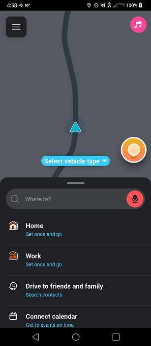 Установка пункта назначения в приложении Waze.