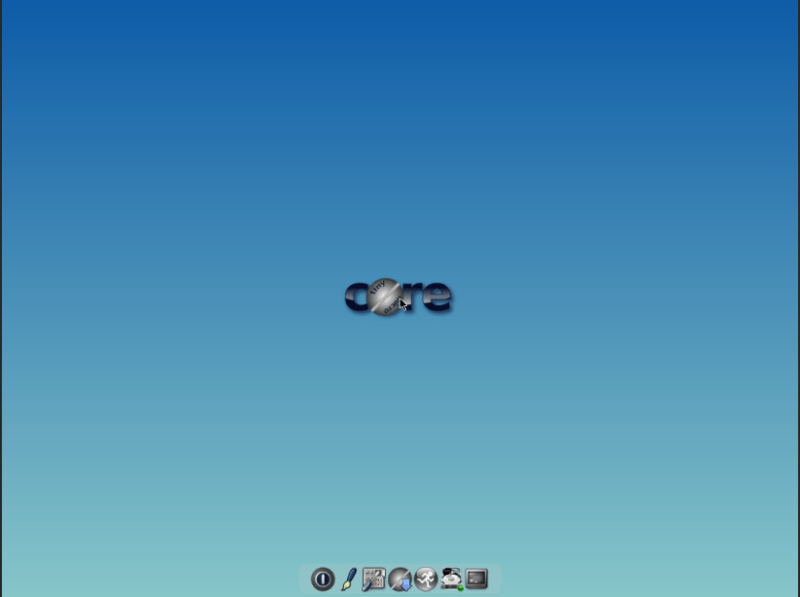 Снимок экрана, показывающий рабочий стол по умолчанию в Tiny Core Linux.