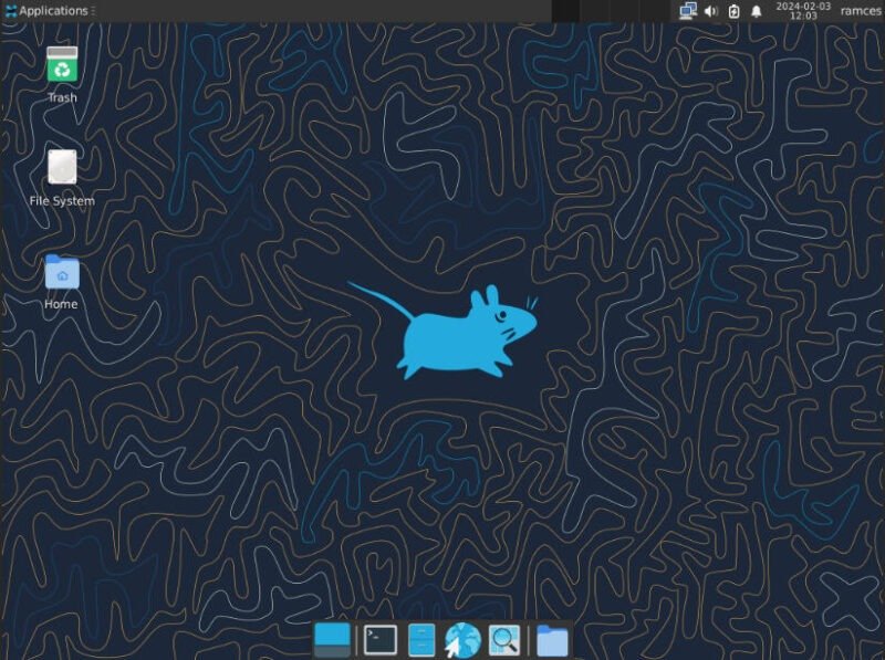 Снимок экрана, показывающий рабочий стол XFCE по умолчанию в Void Linux.