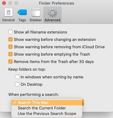 Лучшие настройки Mac Finder Поиск по умолчанию