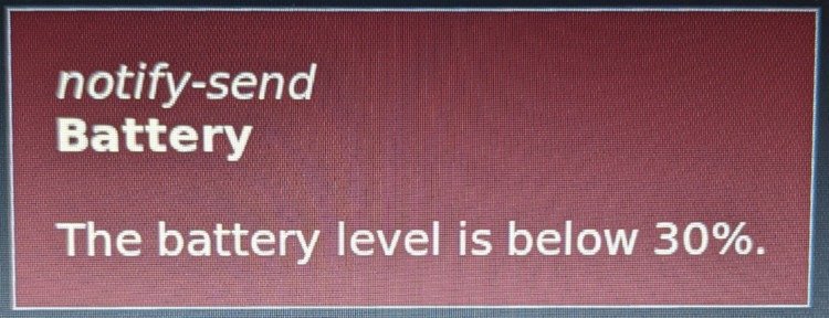Изображение окна уведомлений fnott с сообщением о критическом уровне заряда батареи.