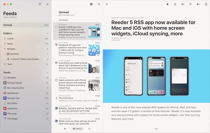 Лучшие RSS-приложения Mac Reeder5