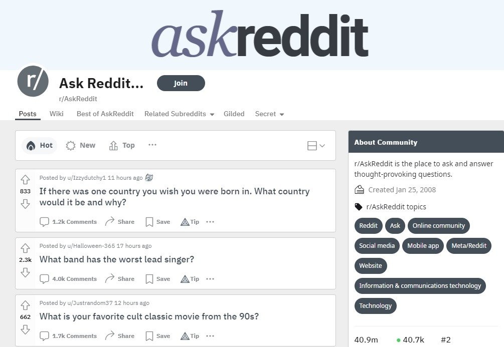 Вид субреддита AskReddit.