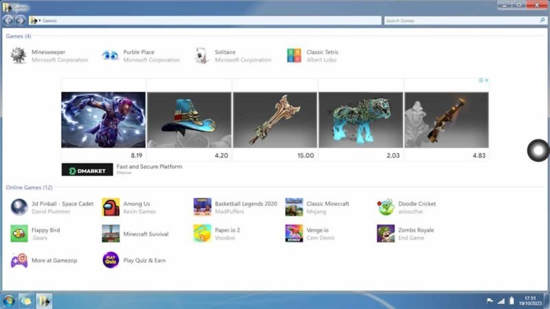 Предустановленные игры на эмуляторе Win7 Simu.