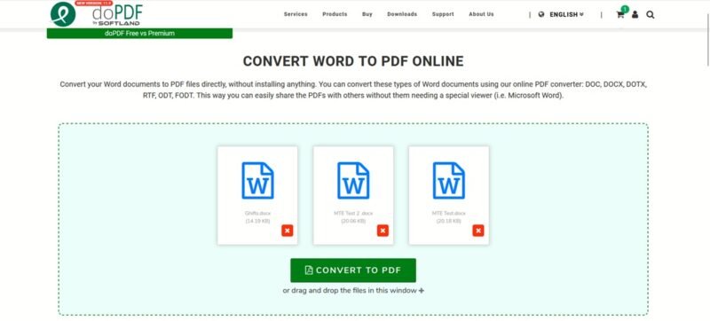 Загрузка документов для конвертации в PDF на сайте doPDF.