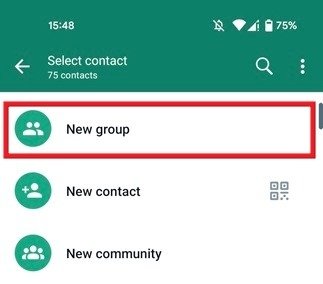 Создание «Новой группы» в WhatsApp для Android.