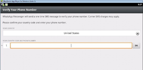 bluestacks-введите-номер-WhatsApp