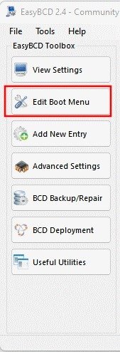 Меню загрузки Easybcd Редактировать меню загрузки